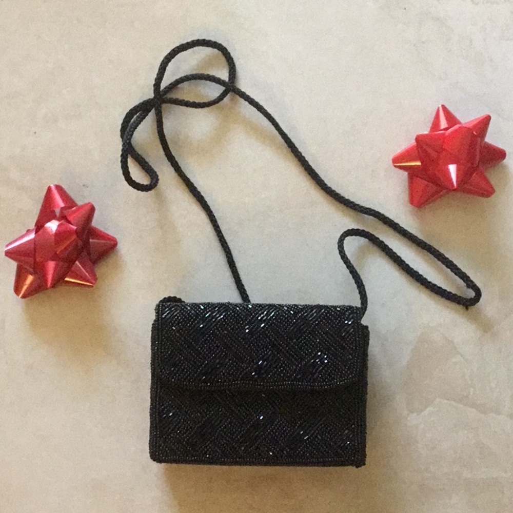 Gorgeous small black beaded evening purse REDUCED